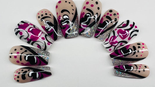Black Pink White Valentine's Press-On Nails